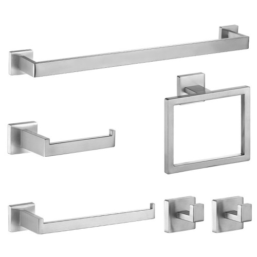 Cross-border stainless steel towel bar set square towel bar bathroom set wall-mounted towel rack bathroom set