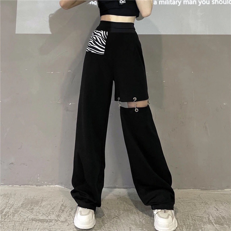 Student fashion personality Hong Kong style niche wide-leg pants women's summer Harajuku style large size loose casual sports long pants