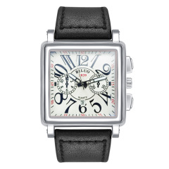 Factory supply hot selling European and American square large dial genuine leather quartz watch men's personalized creative watch calendar