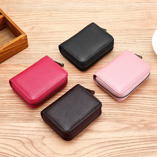 First-layer cowhide accordion card holder for men and women, anti-degaussing, anti-theft, large-capacity card holder, ultra-thin and compact card holder coin purse