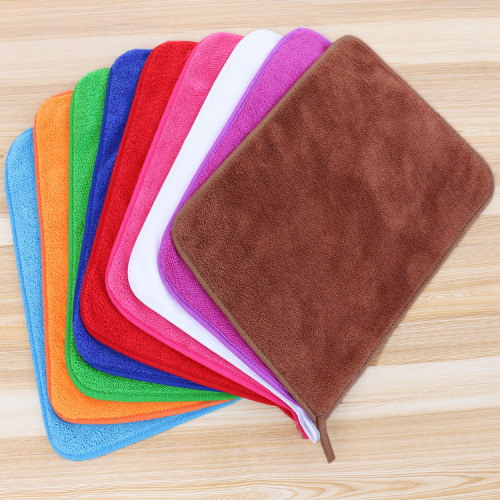 Q683 Double-layer thickened coral velvet square towel for hand wiping and hanging towel, strong absorbent rag for dishwashing, cleaning and wiping the floor, dark towel