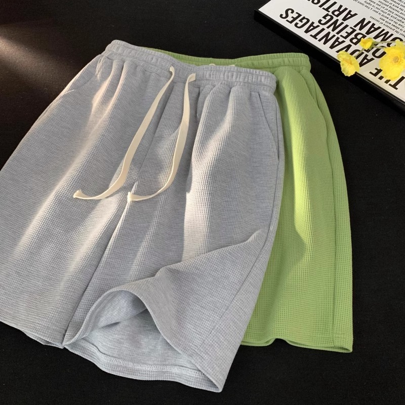 Waffle sports shorts for women 2024 new summer thin medium pants loose casual casual pants