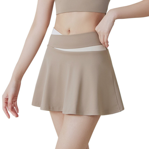 Summer new style color-blocked butt-covering fake two-piece running fitness dance yoga training quick-drying sports skirt