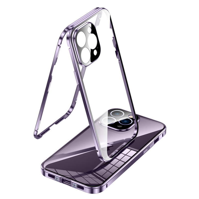 Suitable for Apple 12promax mobile phone case double buckle goggles full package 11Pro transparent magnetic glass 14 anti-fall 3
