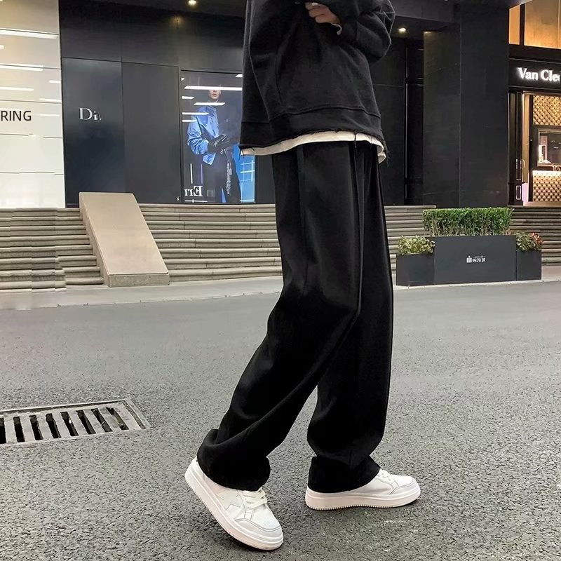 Autumn and winter velvet pants for men Hong Kong style trend ins trendy brand solid color straight casual sports loose and versatile trousers
