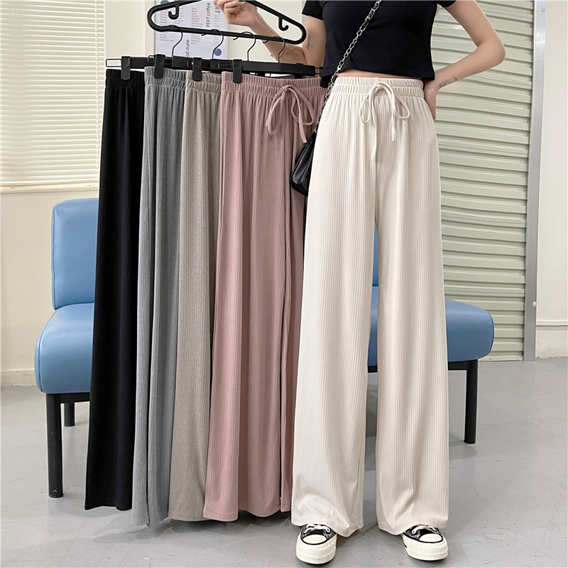 Loose and drapey straight-leg casual pants, slimming high-waisted floor-length trousers