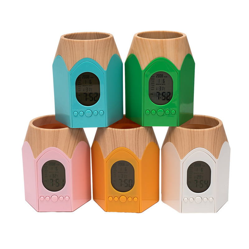 New Perpetual Calendar Pen Holder Alarm Clock Desktop Office Pencil Storage Pen Holder Alarm Clock Creative Small Gift Backlight Alarm Clock