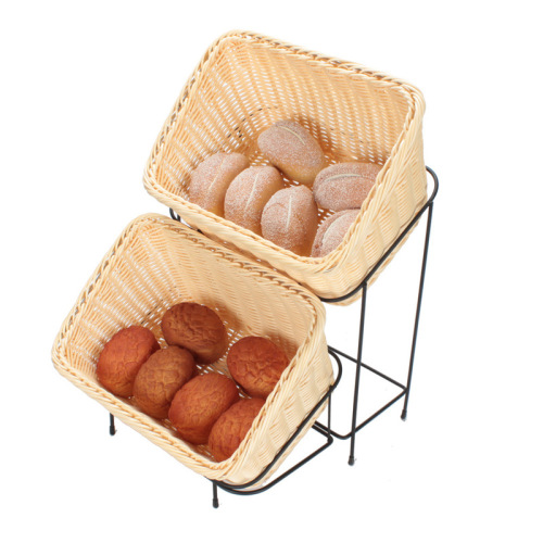 Q683 double-layer display tray bread basket fruit basket snack shelf trapezoidal display imitation Fujiko fruit and vegetable basket