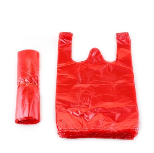 Red plastic vest bag supermarket shopping bag vest style fruit and vegetable portable market convenience bag