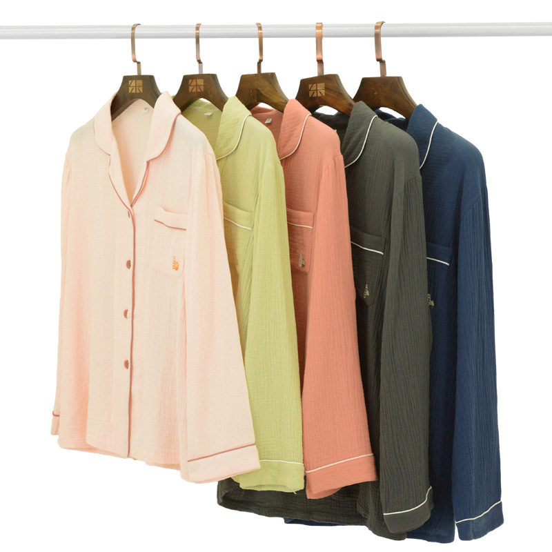 New arrival 100% cotton double layer crepe pure cotton pajamas for men spring and autumn 100% cotton men's pajamas home clothes can be worn outside