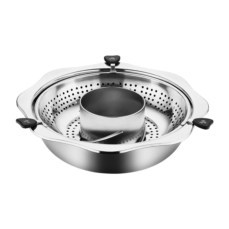 Factory direct supply stainless steel rotating hot pot basin for home use thickened separated lifting dual-flavor hot pot octagonal pot