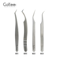 gollee new grafted eyelash tweezers set stainless steel flowering gold feather clip high precision eyelash artist eyelash curler