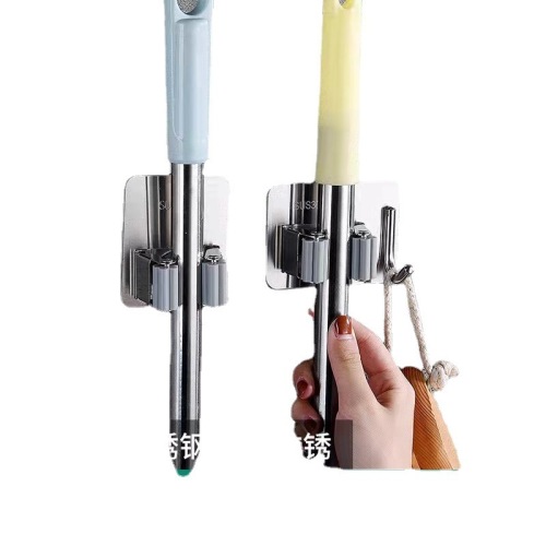 Cross-border 304 stainless steel punch-free mop hook mop clip mop rack multi-functional wall-mounted bathroom pendant