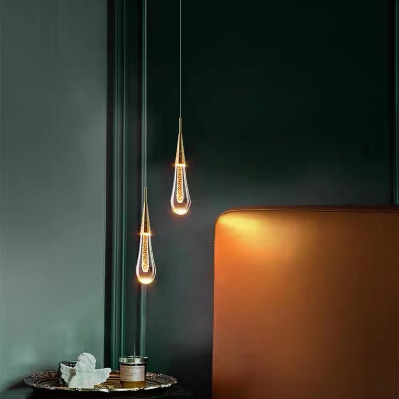 Bedroom bedside small chandelier Nordic light luxury crystal chandelier internet celebrity creative living room background wall decoration water drop lamp