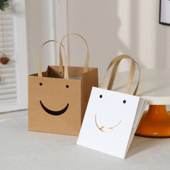 Simple gift bag with smiley face baking packaging bag cake square bottom hand bag kraft paper hand gift bag