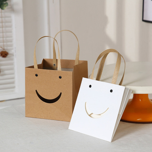 Simple gift bag with smiley face baking packaging bag cake square bottom hand bag kraft paper hand gift bag