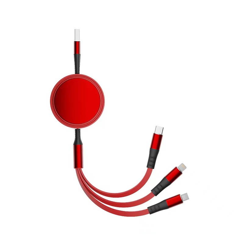 Three-in-one retractable data cable suitable for gifts, printable corporate logo, multi-functional one-to-three retractable charging cable