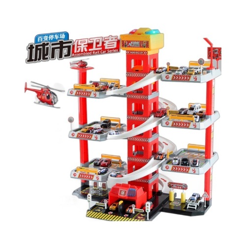 Children's parking lot toys car building fire dinosaur 9-story electric rail car parking lot children's toys