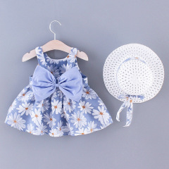 Korean style children's clothing, new for summer, girl's sleeveless dress with sweet bow on the back and floral daisies
