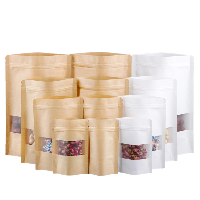 Kraft paper stand-up bag melon seeds food packaging bag frosted transparent window sealed ziplock bag manufacturer wholesale 100