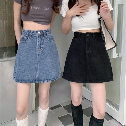 Summer new high-waisted large size denim short skirt for women, slim and versatile student hip-covering half-length A-line skirt
