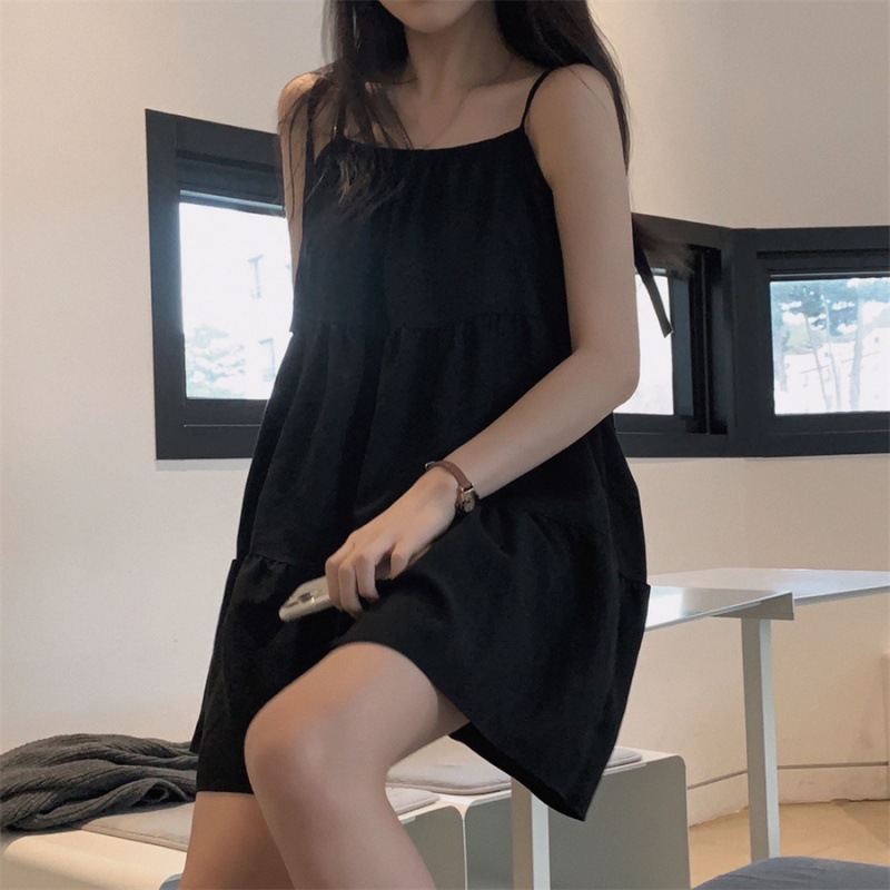 Korean chic summer French style one-line neckline off-shoulder lace-up bow waist waist sleeveless suspender dress for women