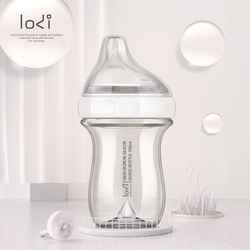lodi newborn baby wide-mouth glass bottle, eccentric dual-channel backflow, anti-flatulence, anti-choking, weaning