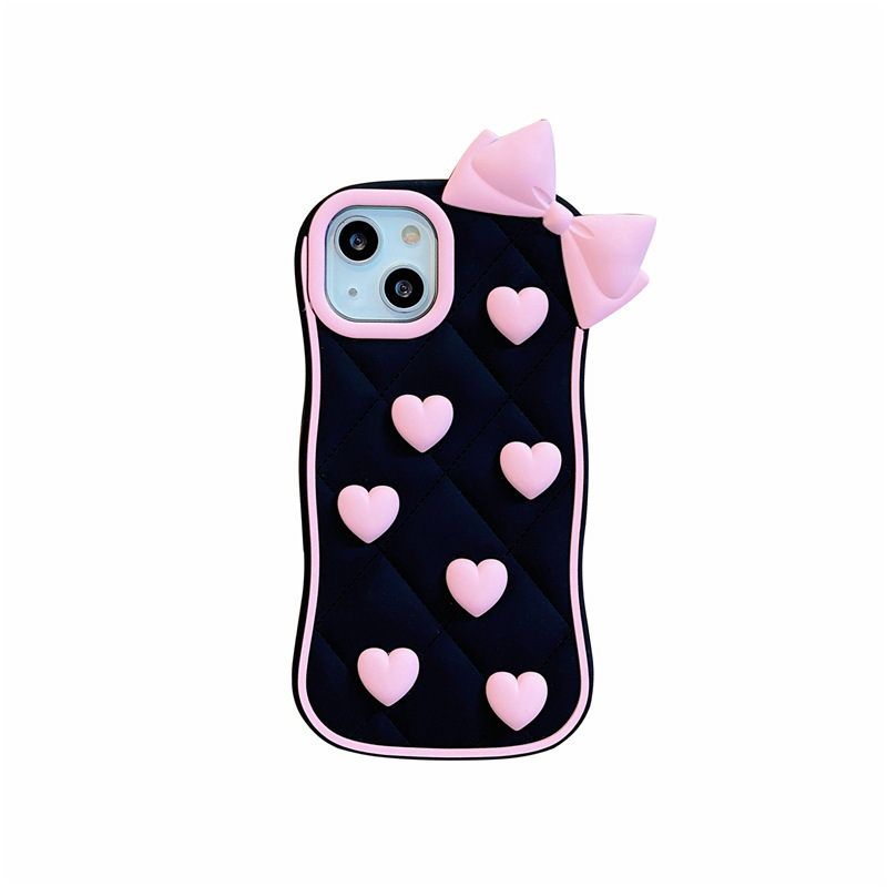 Black love bow Apple 15promax mobile phone case 14pro silicone 12promax protective cover 7p case