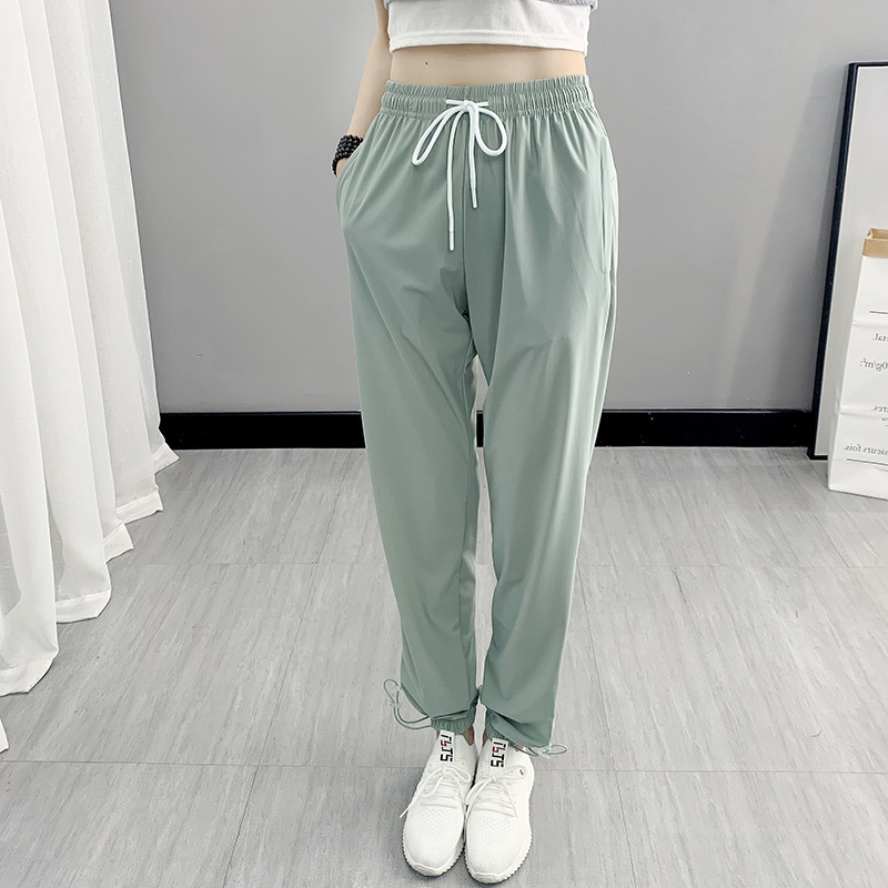 Women's quick-drying pants summer new large size ice silk breathable loose outdoor running sports fitness sunscreen trousers trendy