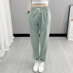 Women's quick-drying pants summer new large size ice silk breathable loose outdoor running sports fitness sunscreen trousers trendy