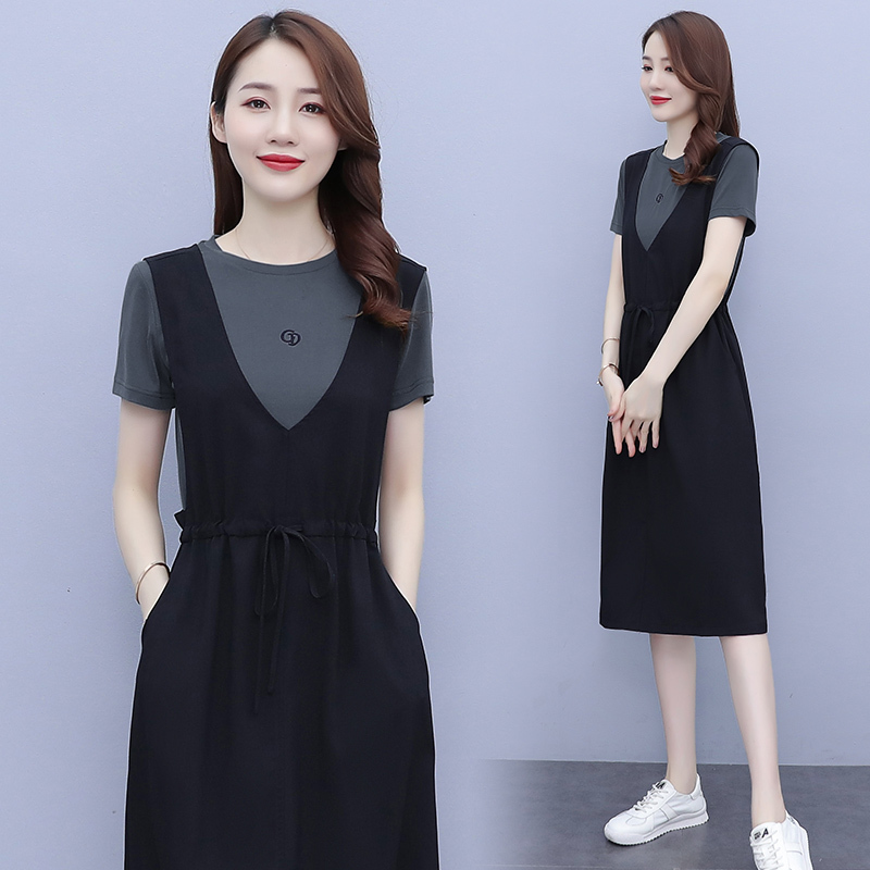European summer new style medium-length loose and slim two-piece suspender skirt fashionable casual dress for women