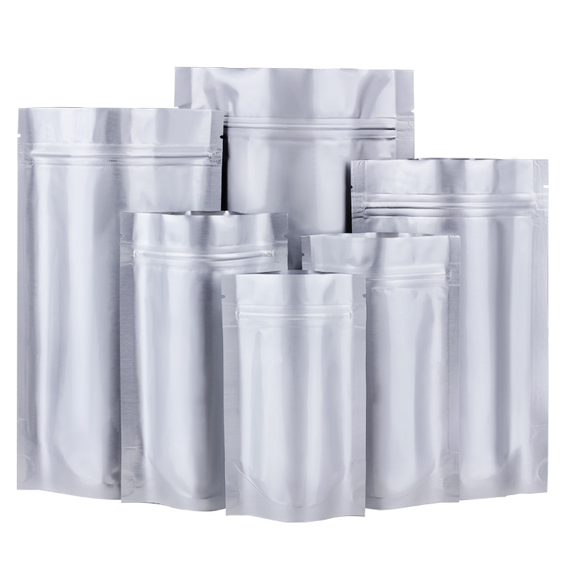 Pure aluminum self-standing ziplock bag commercial aluminum foil sealed bag small opaque dried fruit food packaging bag manufacturer wholesale