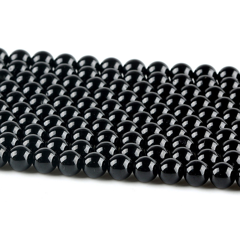 Natural black tourmaline loose bead long chain DIY jewelry accessories black tourmaline semi-finished bead string round bead black tourmaline