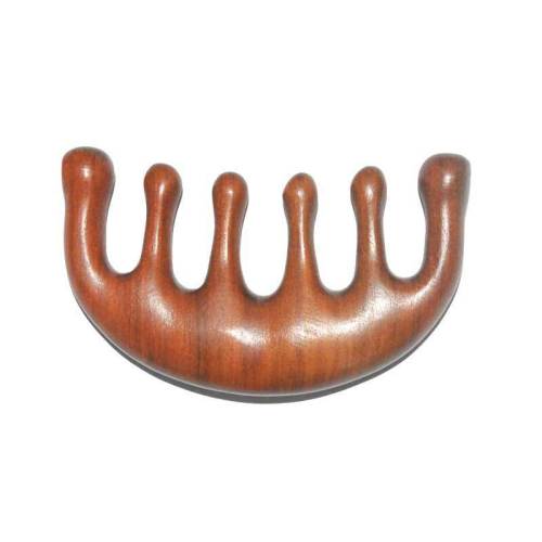 Golden sandalwood enlarged 6-tooth round-head massage comb. Scraping comb according to scalp meridians. Made of whole wood carving.