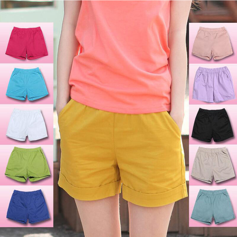 Candy Color Beach Shorts Women's Summer Elastic Waist Plus Size Loose Wide Leg Home Hot Pants Sports Pants Cotton Leggings