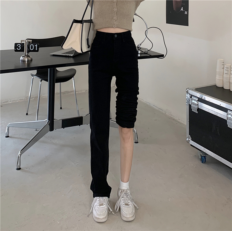 New style black high waist slim stretch straight jeans for women