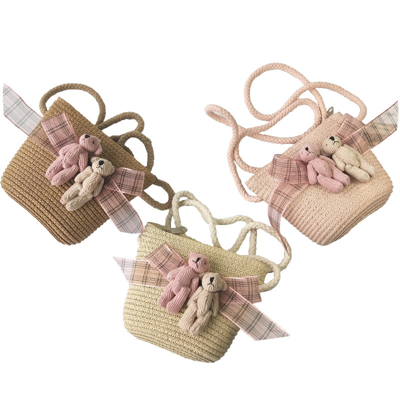 Qiunan Children's Straw Bag Korean Style Summer Crossbody Bag Fashion Travel Outdoor Decorative Bag Wholesale