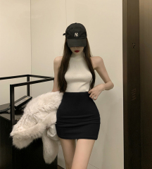 Hip-covering short skirt, stretchy slimming tight one-step skirt, slim sexy hot girl high-waisted bottoming skirt