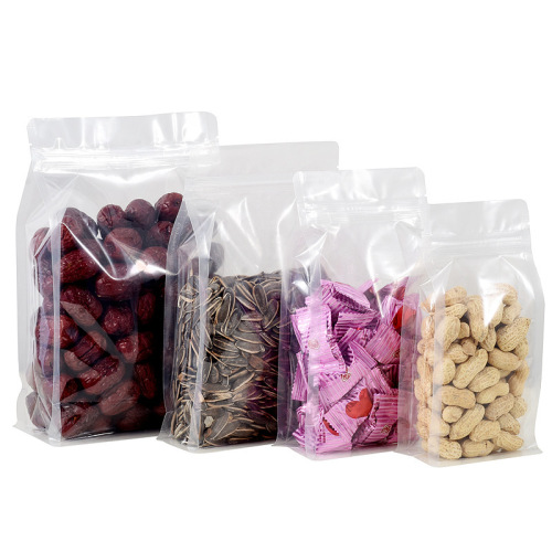 Transparent eight-sided sealing stand-up bag three-dimensional dry fruit and grain food bag cat and dog food plastic packaging bag manufacturer wholesale