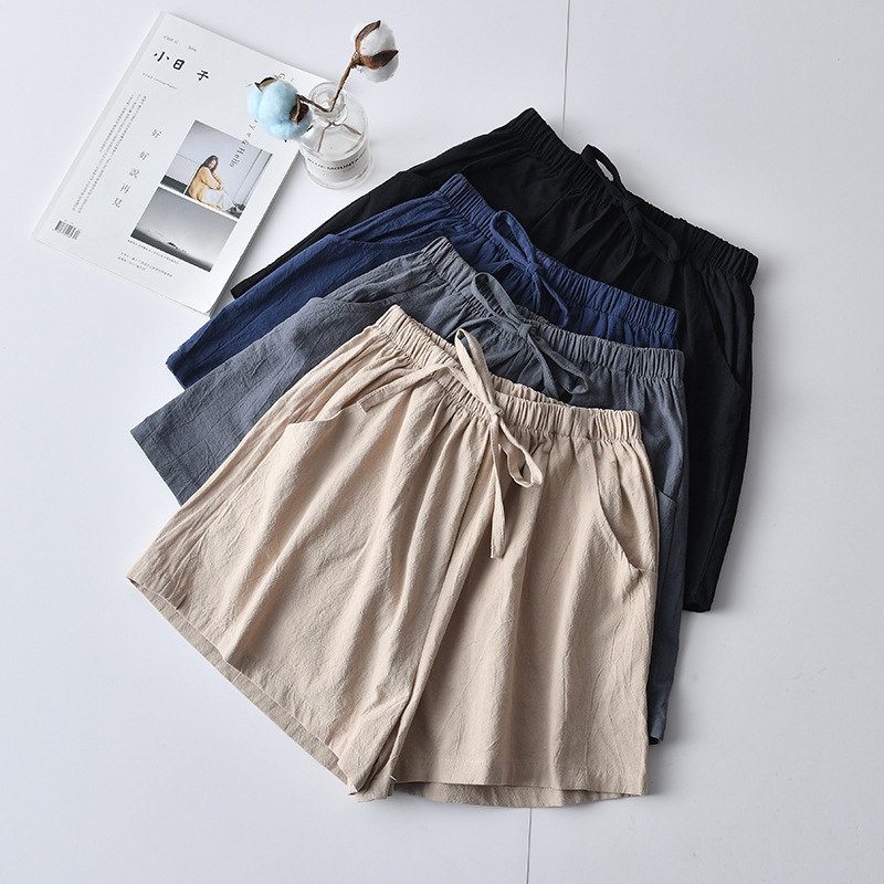 Summer high-waisted thin cotton and linen shorts for women to wear loose loose pants casual slim wide-leg pants