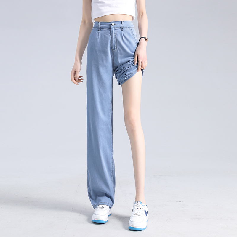 Real Tencel High Waist Slightly Elastic Wide Leg Loose Summer Thin Lightweight Breathable Slim Jeans