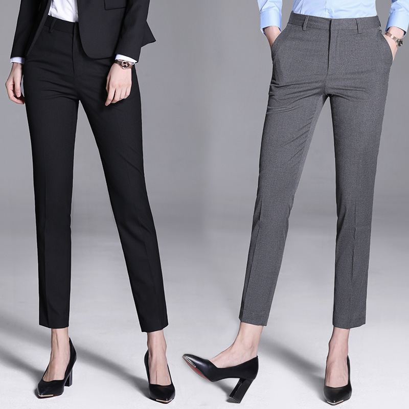 No-iron business suit trousers, summer thin women's trousers, drapey stretchy slimming nine-point pants, formal trousers