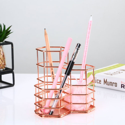 Manufacturer wholesale Nordic gold pen holder rose gold iron stationery kitchen chopstick cage sundries storage basket