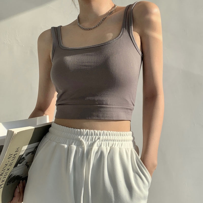 Four Seasons Square Neck Breathable High Elasticity Slim Camisole with Breathable Pads