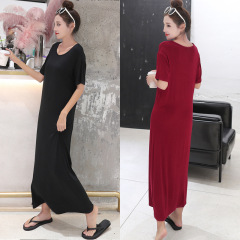 Summer and autumn Korean style women's modal long skirt short-sleeved loose bottoming skirt long dress plus size