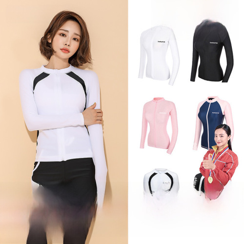 Korean new wetsuit women's zipper top long-sleeved swimsuit sun protection surfing rafting suit yoga running jacket