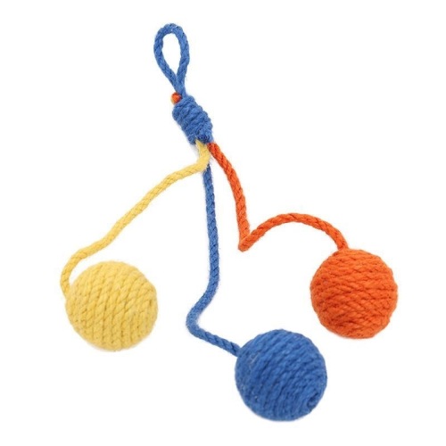 Cross-border new three-color hangable sisal ball cat pet toy kitten bite-resistant self-pleasure relieve boredom winding sound ball