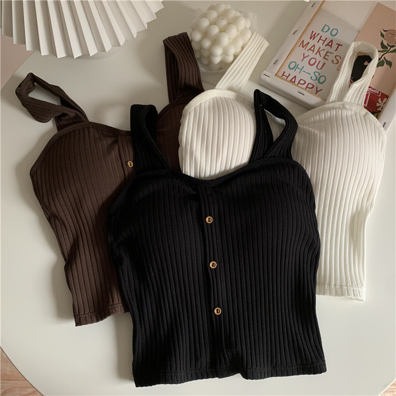 Korean style girls' slimming camisole with button-down bottoming for beautiful back and outer wear