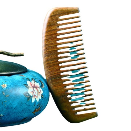 Green sandalwood comb, peach wood comb, large electrostatic household comb, women's sandalwood massage comb, wide-toothed green sandalwood comb