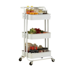 Floor-standing carbon steel storage rack, installation-free, removable small iron wheel, three-layer storage and organization trolley storage rack